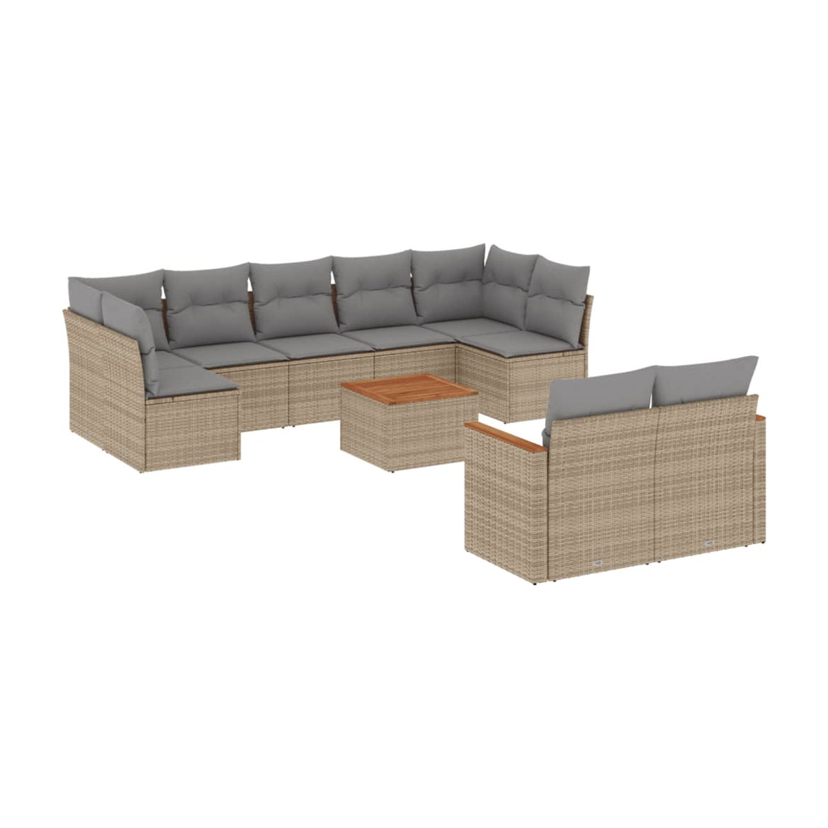 Vidaxl Gartenmöbel-Set aus Polyrattan mit Kissen, 10-teilig, Beige, Modernes Design - Bild 2