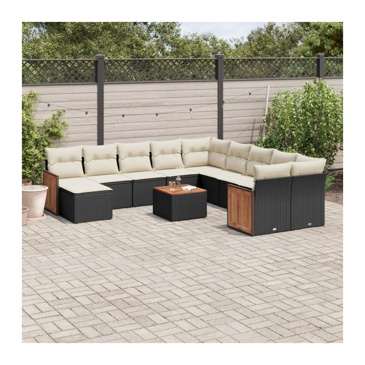 Vidaxl Gartenmöbel-Set aus Polyrattan mit Kissen, 12-teilig, Schwarz - Bild 1