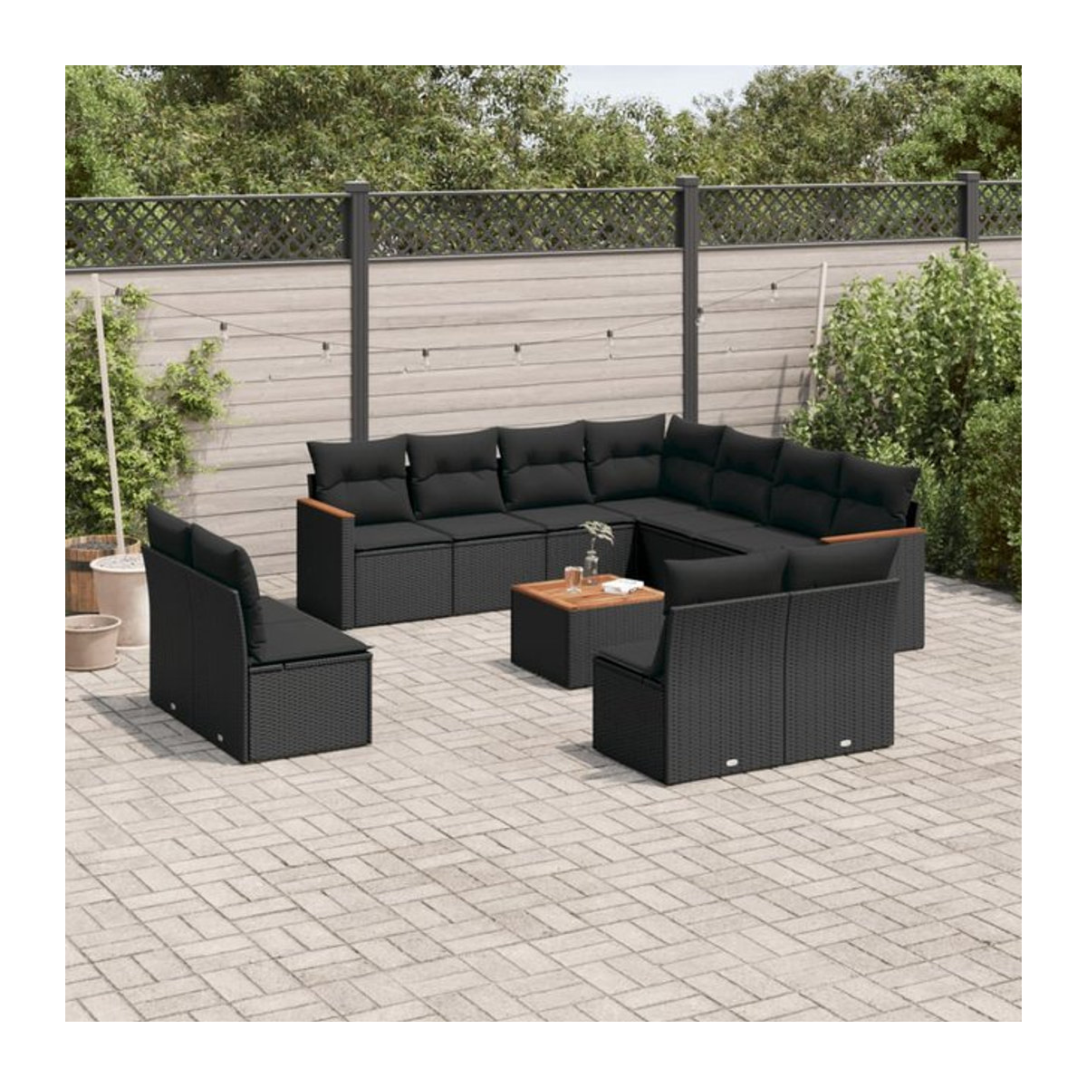 Vidaxl Gartenmöbel-Set aus Polyrattan mit Kissen, 12-teilig, Schwarz - Bild 1