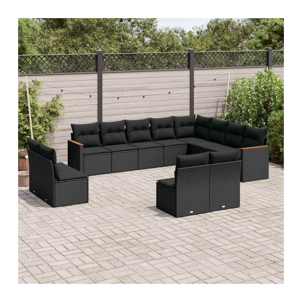 Vidaxl Gartenmöbel-Set aus Polyrattan mit Kissen, 12-teilig, Schwarz - Bild 1