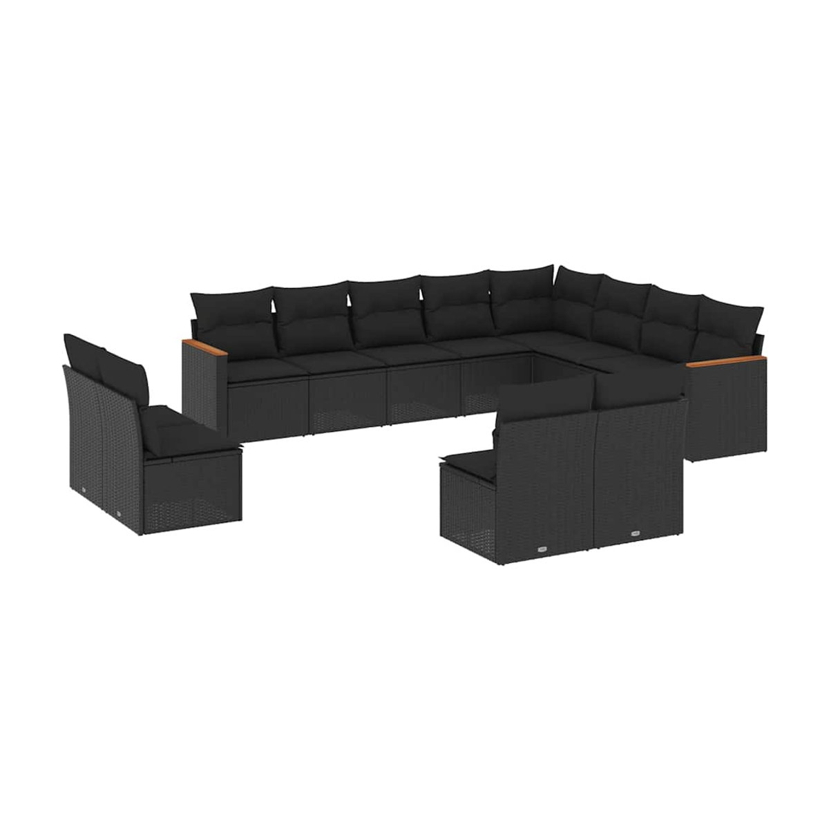 Vidaxl Gartenmöbel-Set aus Polyrattan mit Kissen, 12-teilig, Schwarz - Bild 2