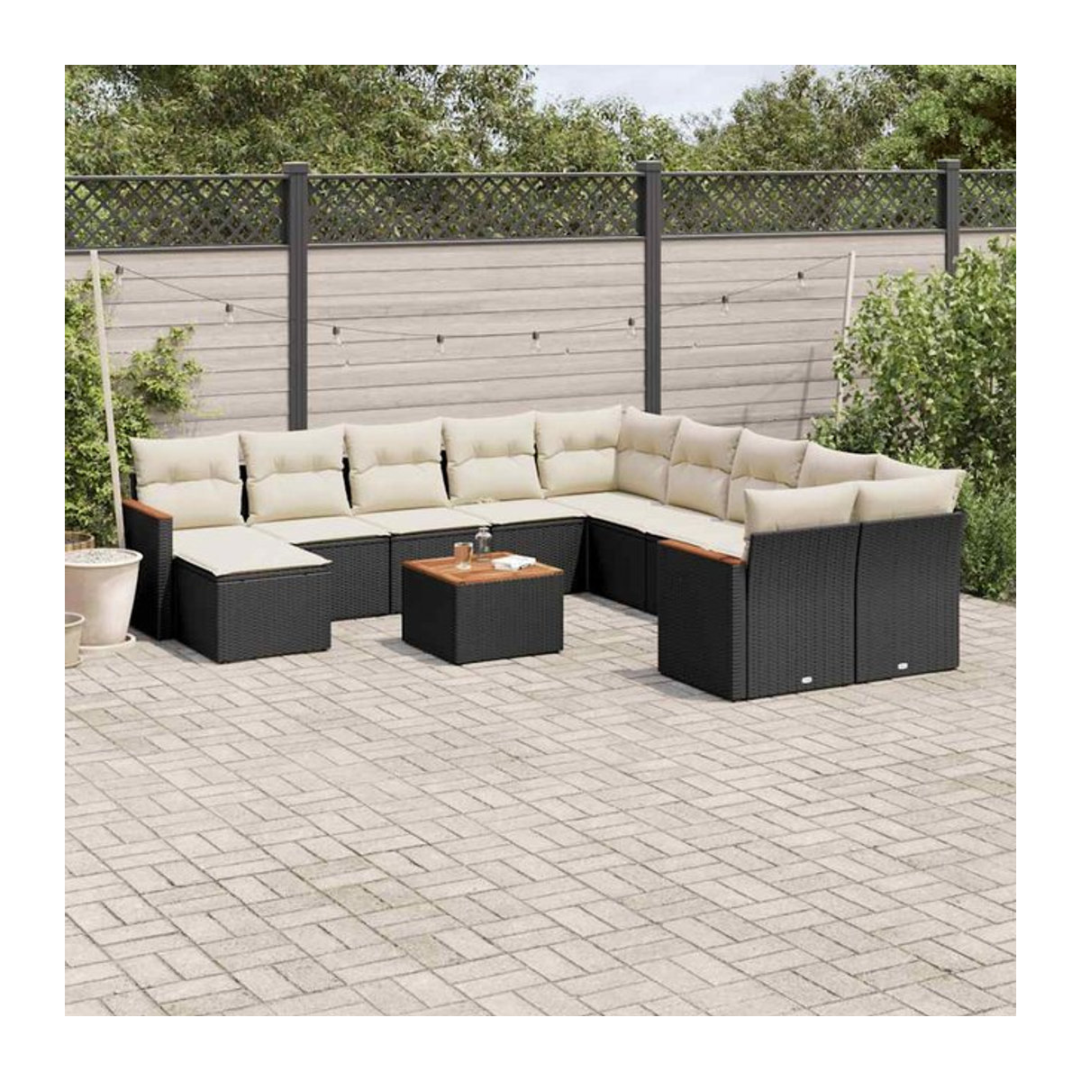 Vidaxl Gartenmöbel-Set aus Polyrattan mit Kissen, 12-teilig, Schwarz - Bild 1