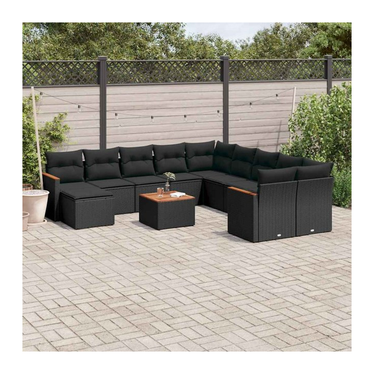 Vidaxl Gartenmöbel-Set aus Polyrattan mit Kissen, 12-teilig, Schwarz - Bild 1