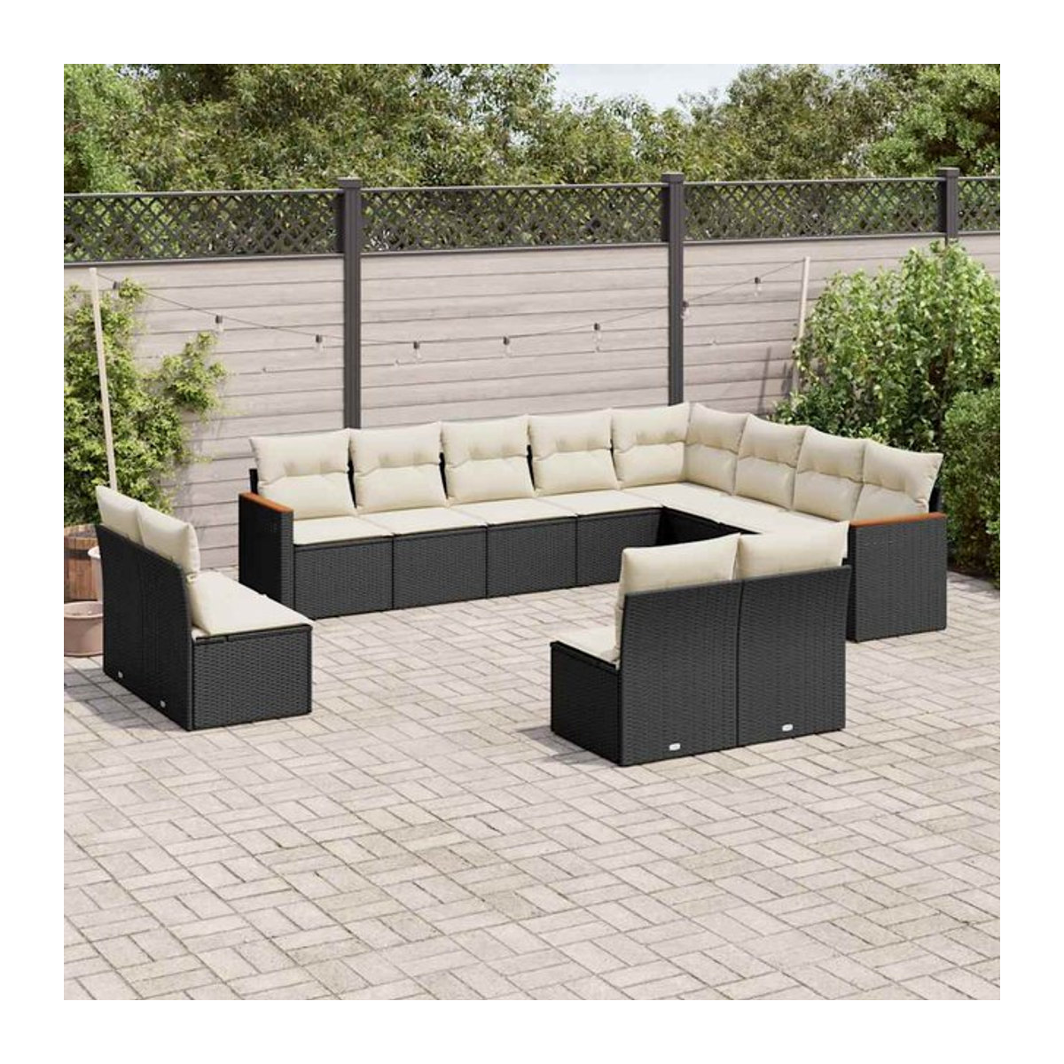 Vidaxl Gartenmöbel-Set aus Polyrattan mit Kissen, 12-teilig, Schwarz - Bild 1