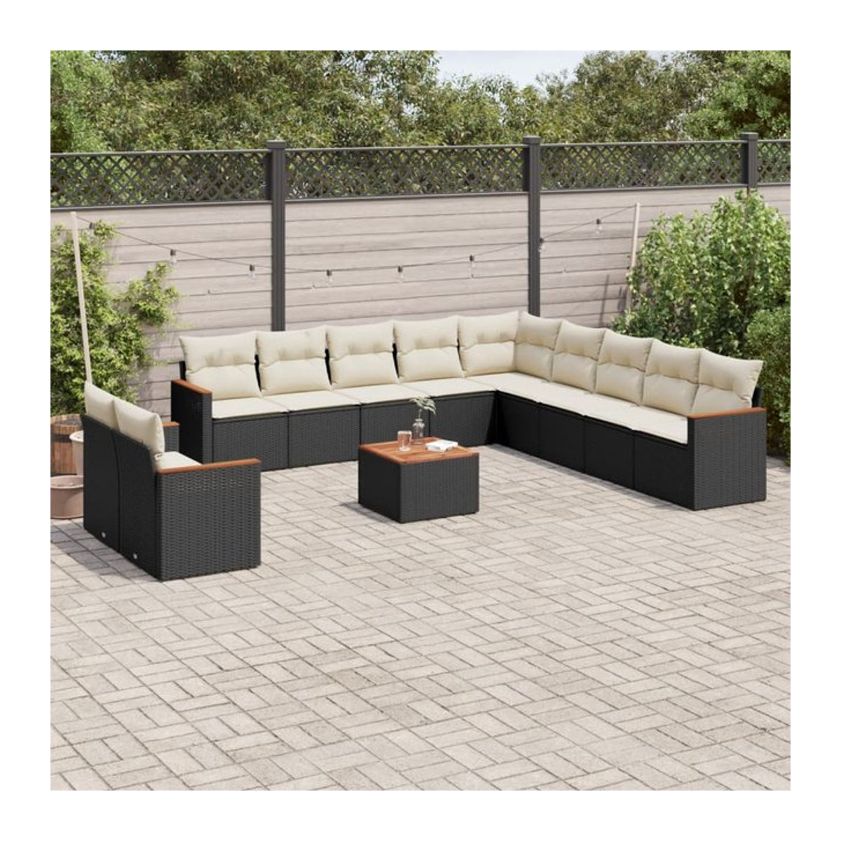 Vidaxl Gartenmöbel-Set aus Polyrattan mit Kissen, 12-teilig, Schwarz - Bild 1