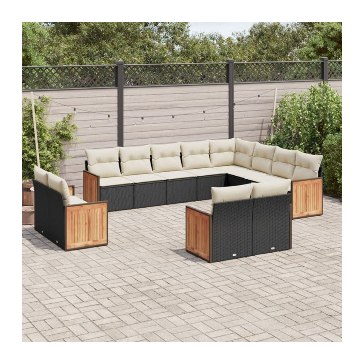 Vidaxl Gartenmöbel-Set aus Polyrattan mit Kissen, 12-teilig, Schwarz - Bild 1