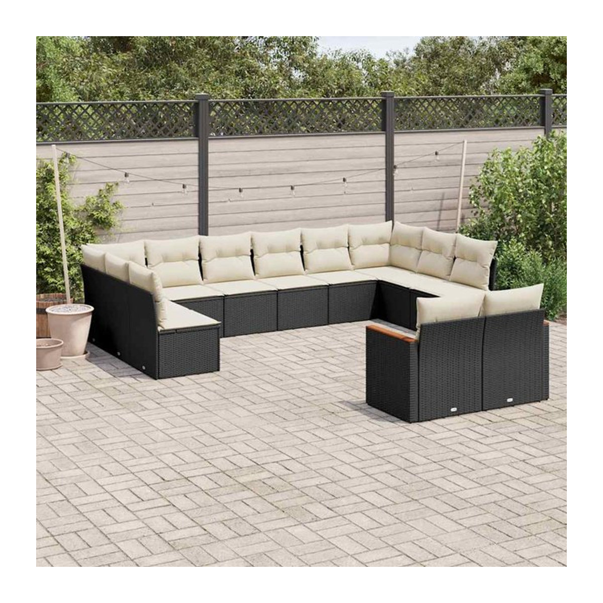 Vidaxl Gartenmöbel-Set aus Polyrattan mit Kissen, 12-teilig, Schwarz - Bild 1