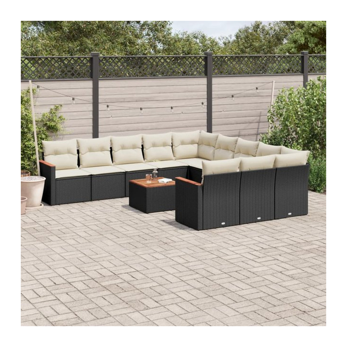 Vidaxl Gartenmöbel-Set aus Polyrattan mit Kissen, 12-teilig, Schwarz - Bild 1