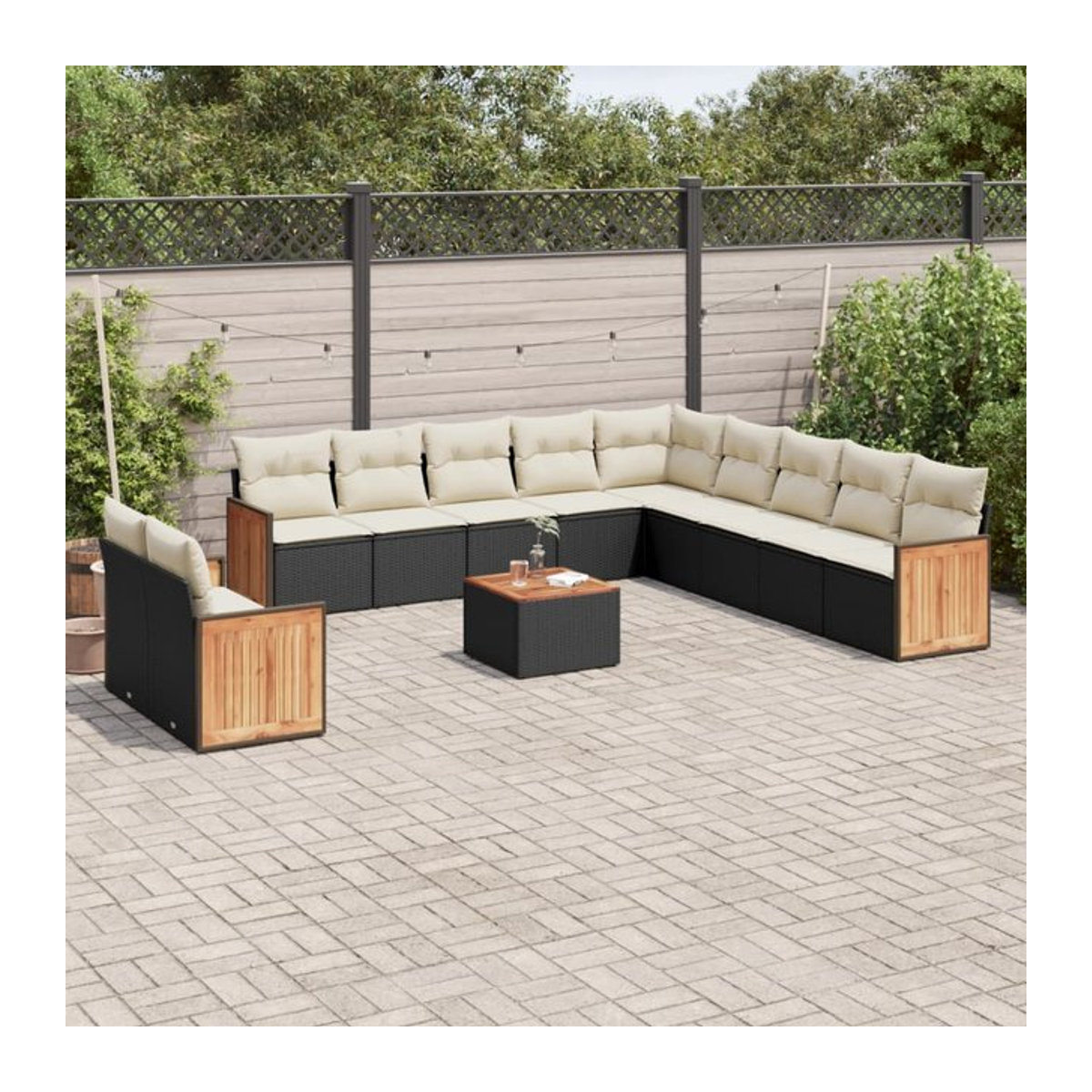 Vidaxl Gartenmöbel-Set aus Polyrattan mit Kissen, 12-teilig, Schwarz - Bild 1
