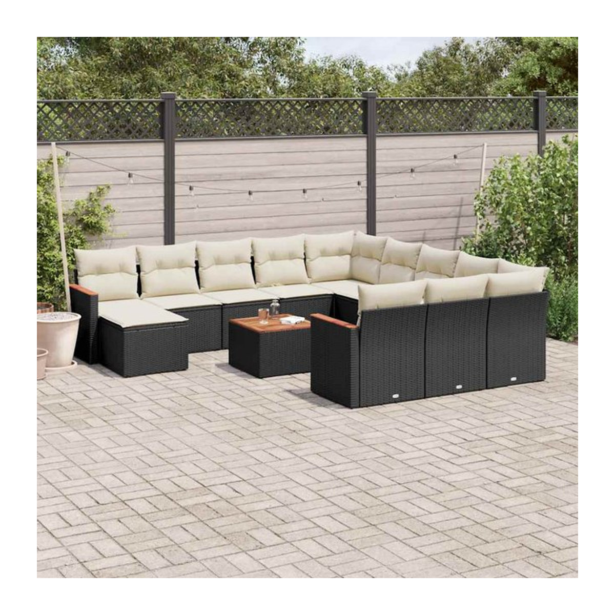 Vidaxl Gartenmöbel-Set aus Polyrattan mit Kissen, 13-teilig, Schwarz, Modernes Design - Bild 1