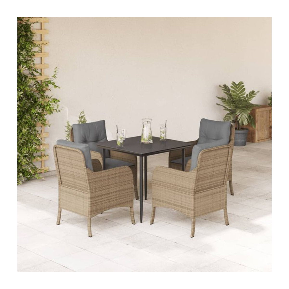 Vidaxl Gartenmöbel-Set aus Polyrattan mit Kissen, 5-teilig, Beige - Bild 1