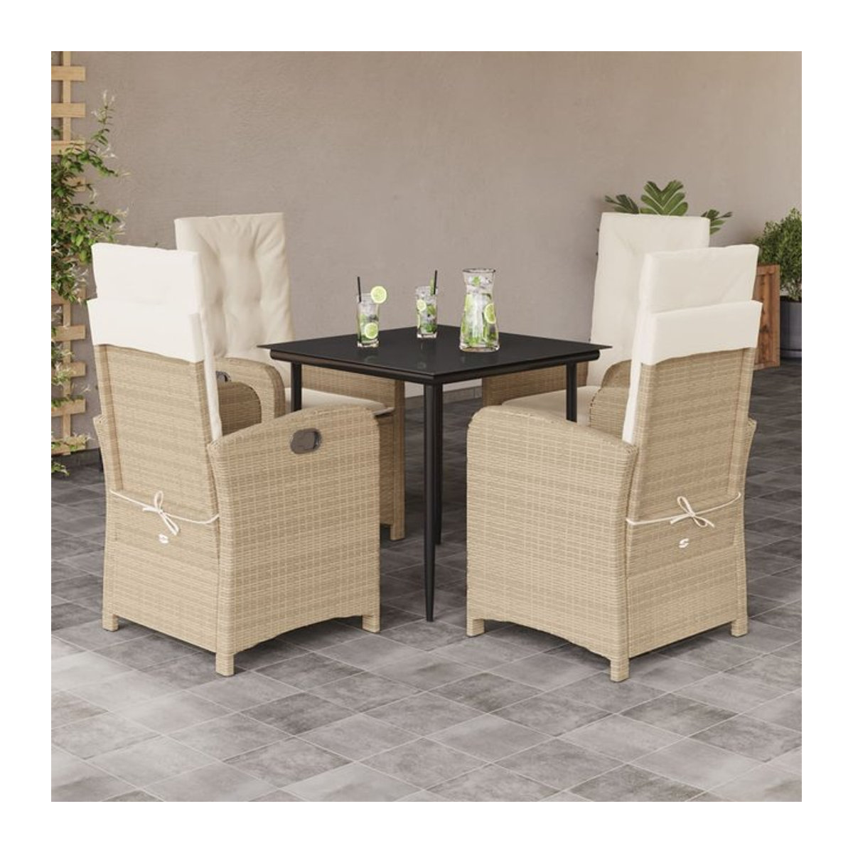 Vidaxl Gartenmöbel-Set aus Polyrattan mit Kissen, 5-teilig, Beige - Bild 1