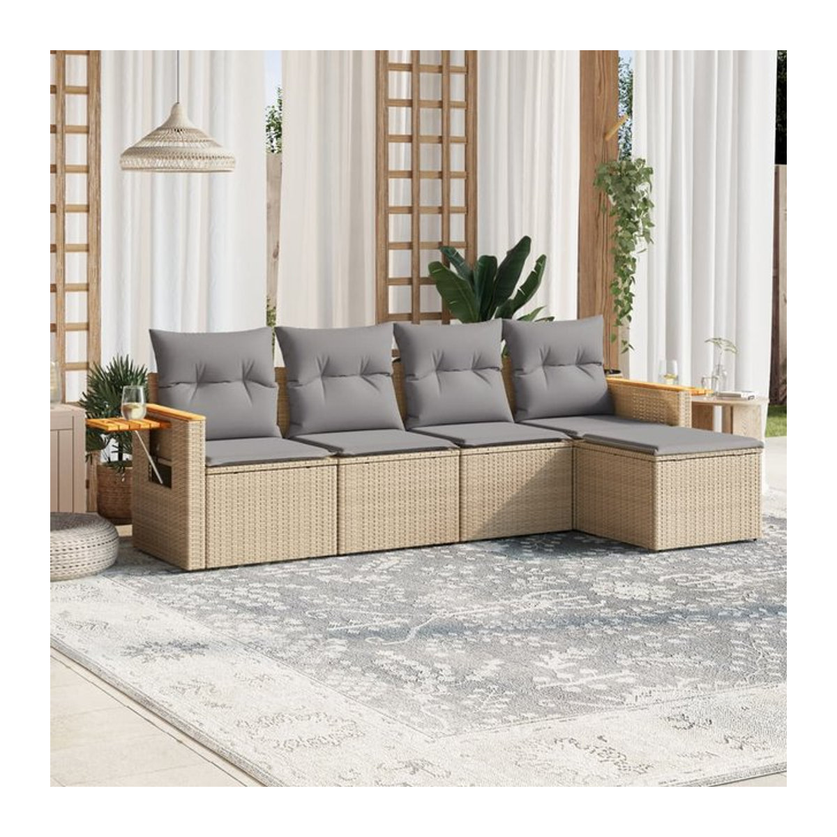 Vidaxl Gartenmöbel-Set aus Polyrattan mit Kissen, 5-teilig, Beige - Bild 1