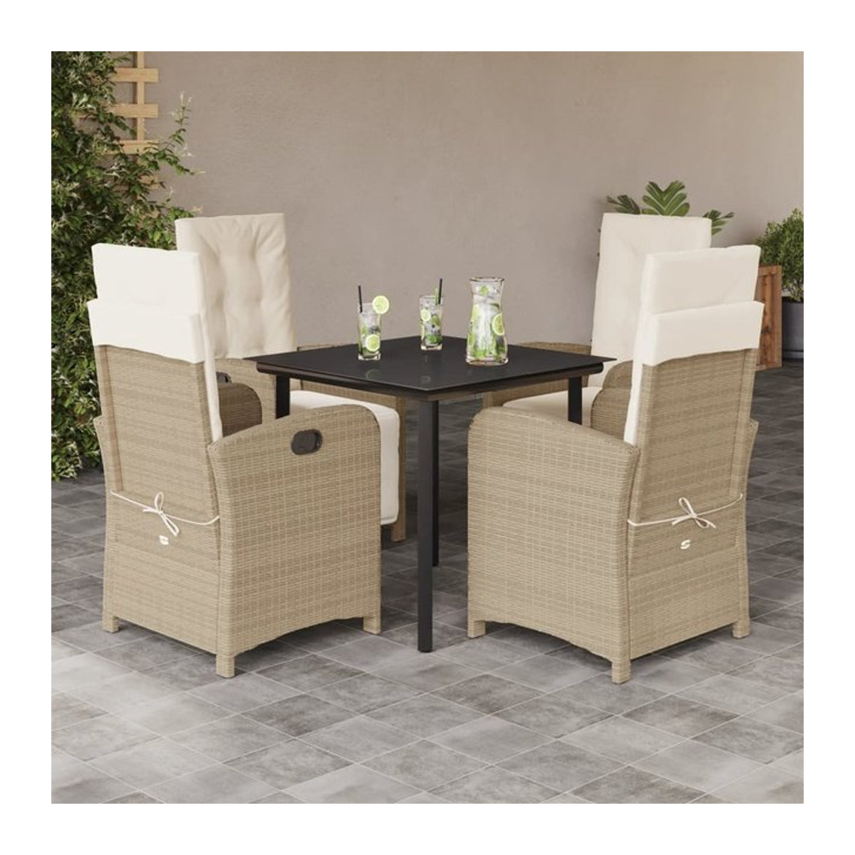 Vidaxl Gartenmöbel-Set aus Polyrattan mit Kissen, 5-teilig, Beige - Bild 1