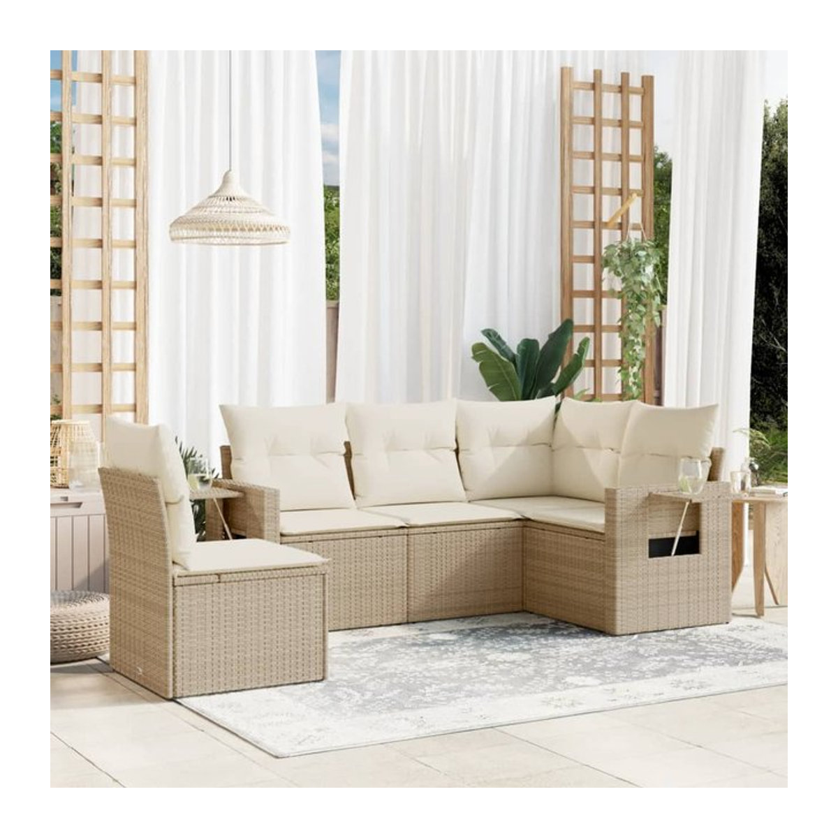 Vidaxl Gartenmöbel-Set aus Polyrattan mit Kissen, 5-teilig, Beige - Bild 1