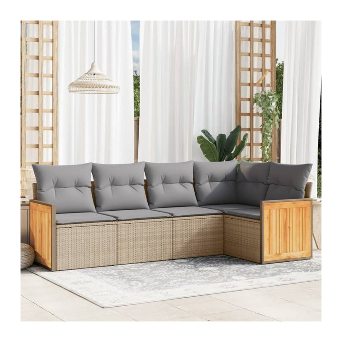 Vidaxl Gartenmöbel-Set aus Polyrattan mit Kissen, 5-teilig, Beige und Grau - Bild 1