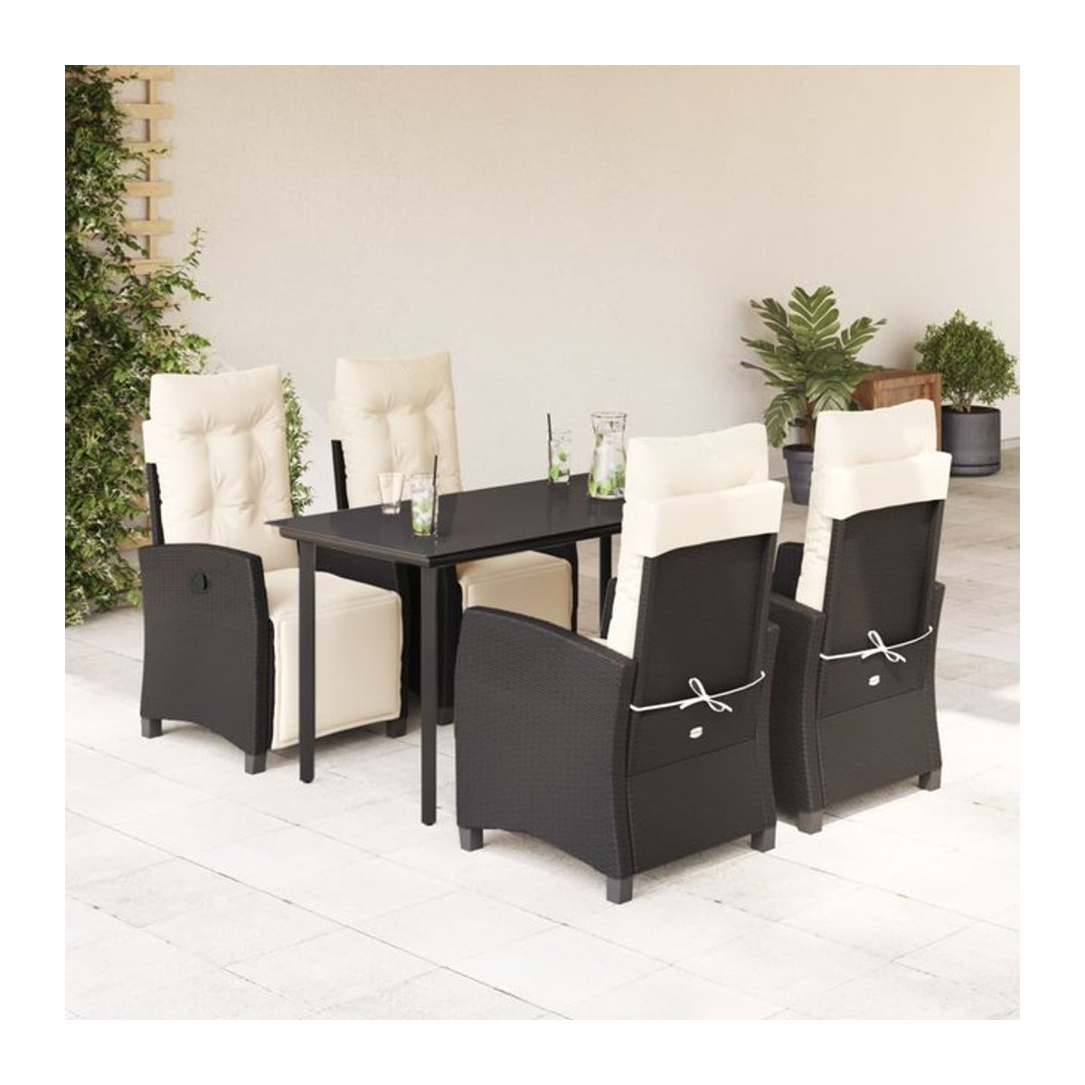 Vidaxl Gartenmöbel-Set aus Polyrattan mit Kissen, 5-teilig, Schwarz - Bild 1
