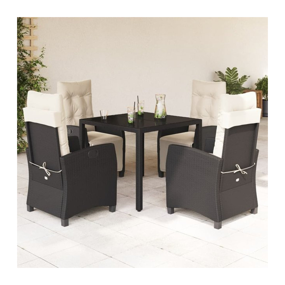 Vidaxl Gartenmöbel-Set aus Polyrattan mit Kissen, 5-teilig, Schwarz - Bild 1