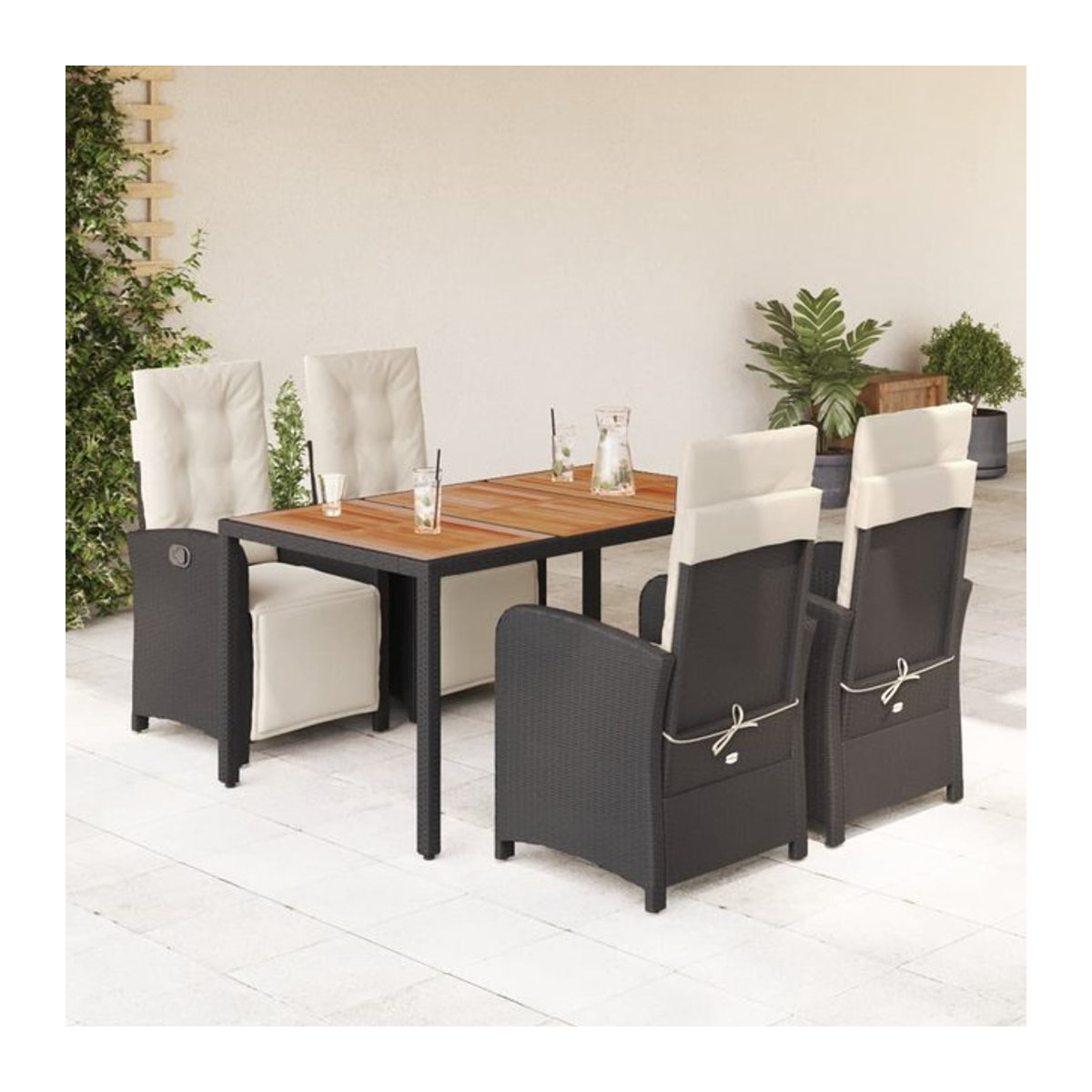 Vidaxl Gartenmöbel-Set aus Polyrattan mit Kissen, 5-teilig, Schwarz, Modernes Design - Bild 1