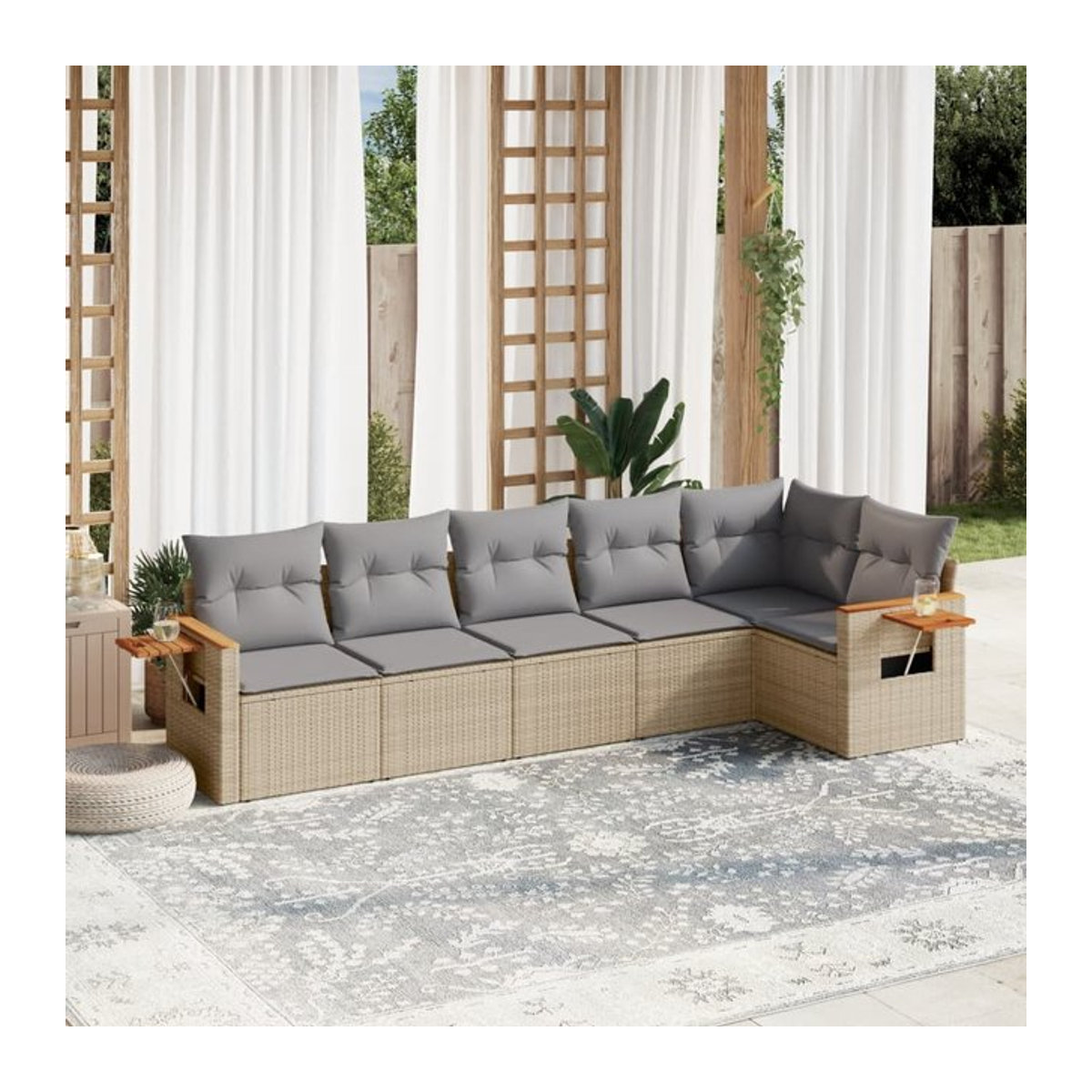 Vidaxl Gartenmöbel-Set aus Polyrattan mit Kissen, 6-teilig, Beige - Bild 1