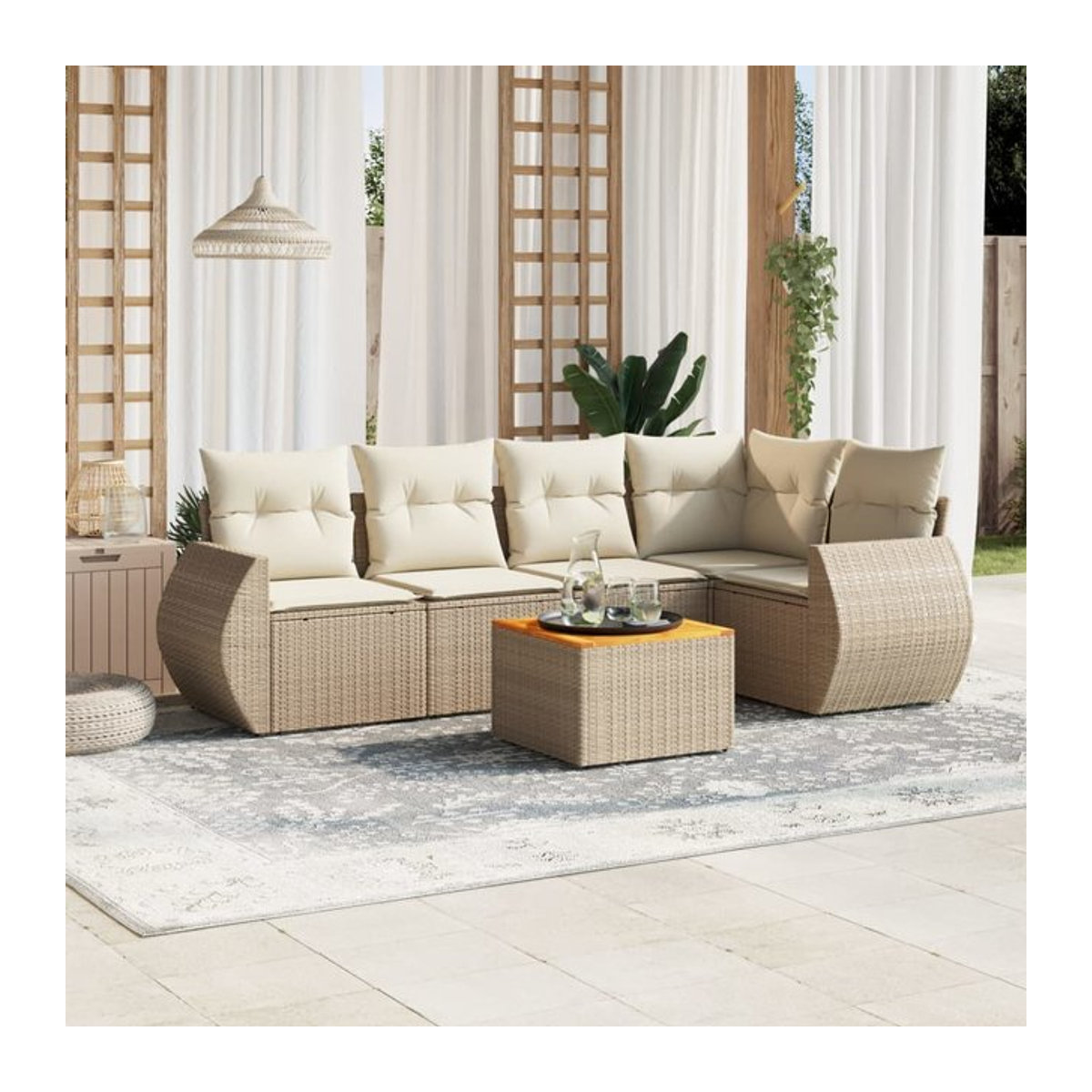 Vidaxl Gartenmöbel-Set aus Polyrattan mit Kissen, 6-teilig, Beige, Modernes Design - Bild 1