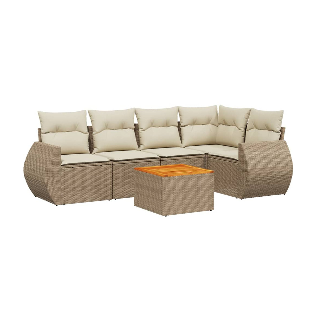 Vidaxl Gartenmöbel-Set aus Polyrattan mit Kissen, 6-teilig, Beige, Modernes Design - Bild 2