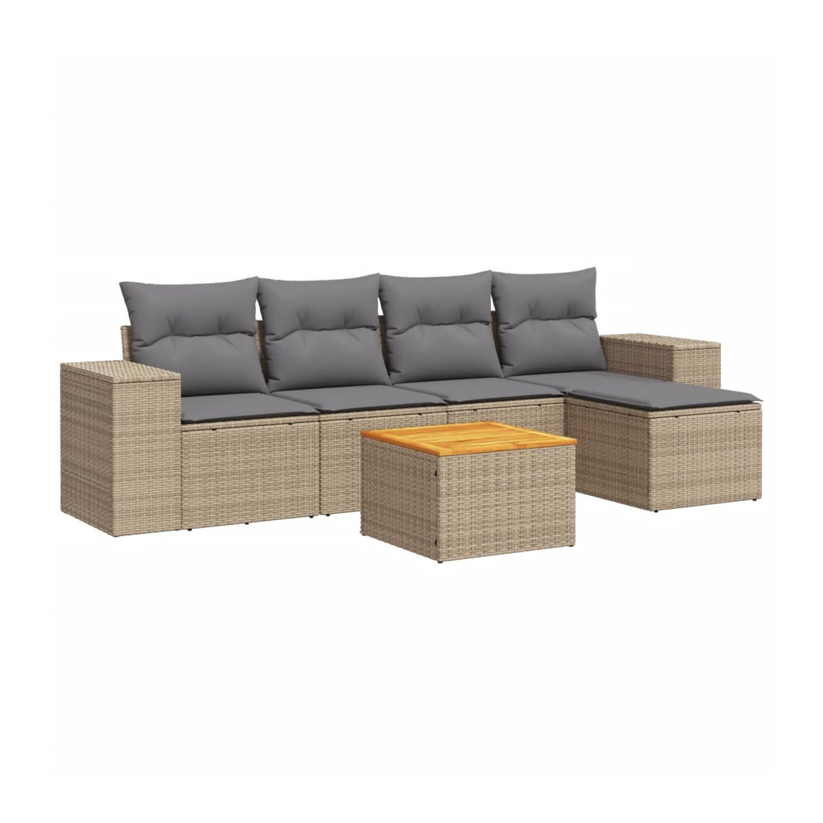 Vidaxl Gartenmöbel-Set aus Polyrattan mit Kissen, 6-teilig, Beige, Modernes Design - Bild 2