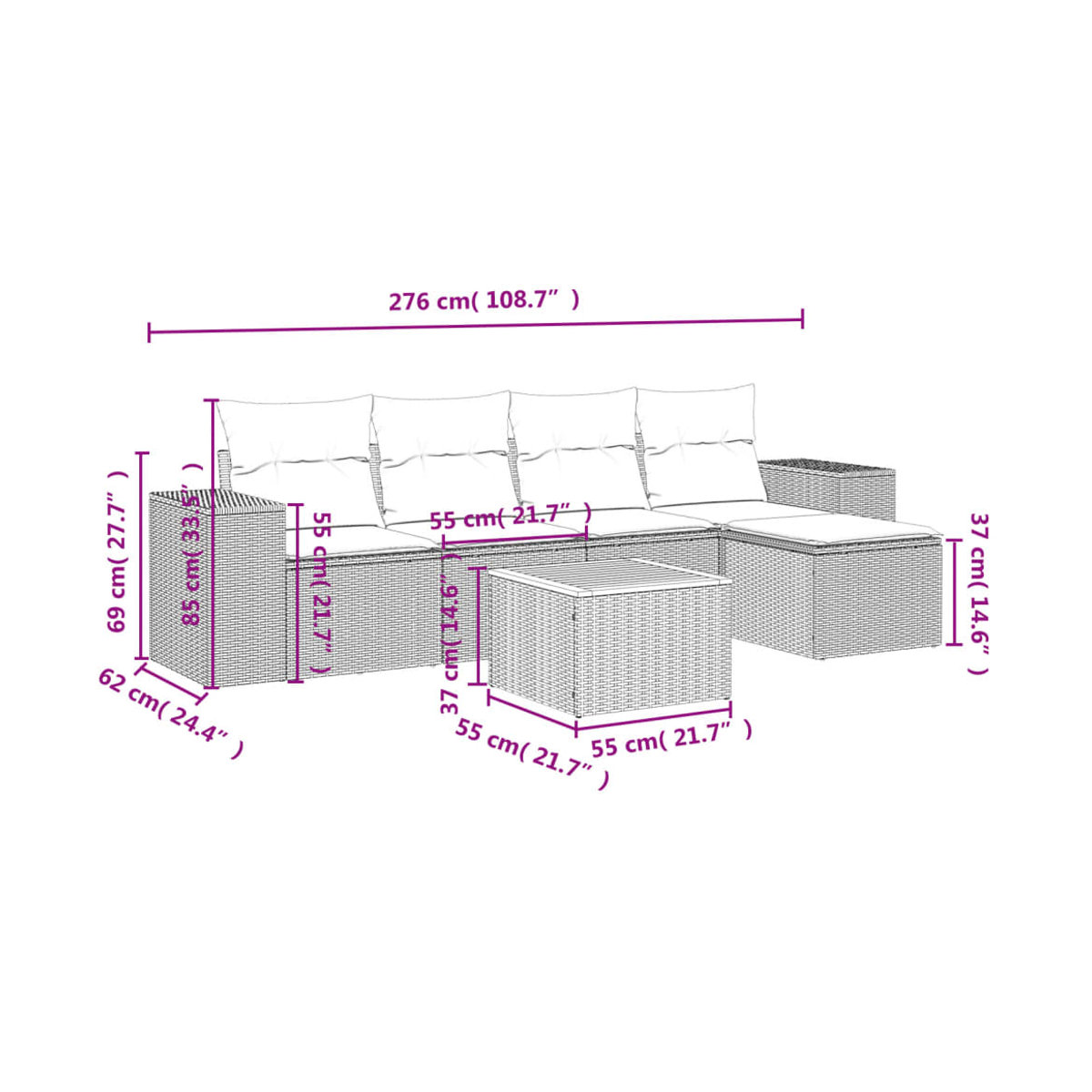 Vidaxl Gartenmöbel-Set aus Polyrattan mit Kissen, 6-teilig, Beige, Modernes Design - Bild 3