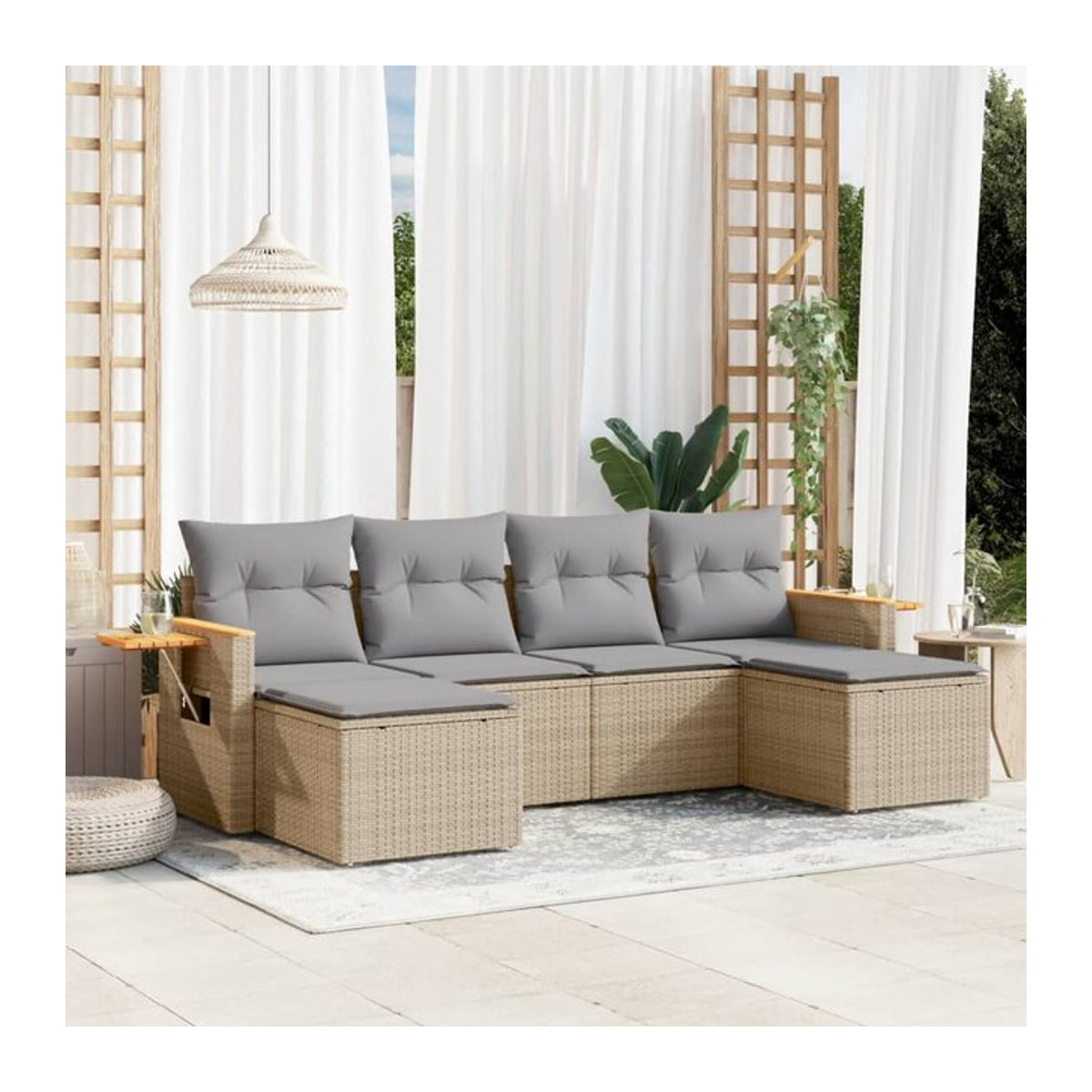 Vidaxl Gartenmöbel-Set aus Polyrattan mit Kissen, 6-teilig, Beige, Modernes Design - Bild 1