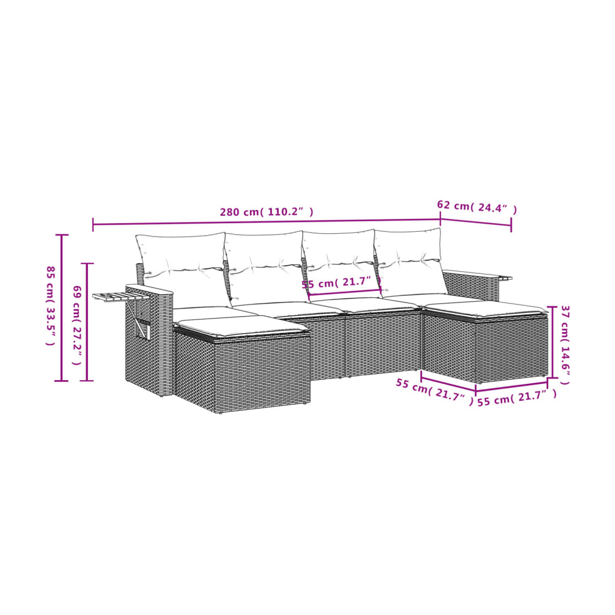 Vidaxl Gartenmöbel-Set aus Polyrattan mit Kissen, 6-teilig, Beige, Modernes Design - Bild 2