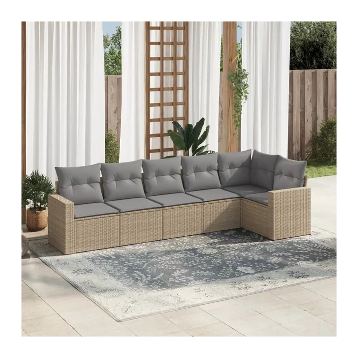 Vidaxl Gartenmöbel-Set aus Polyrattan mit Kissen, 6-teilig, Beige, Modernes Design - Bild 1