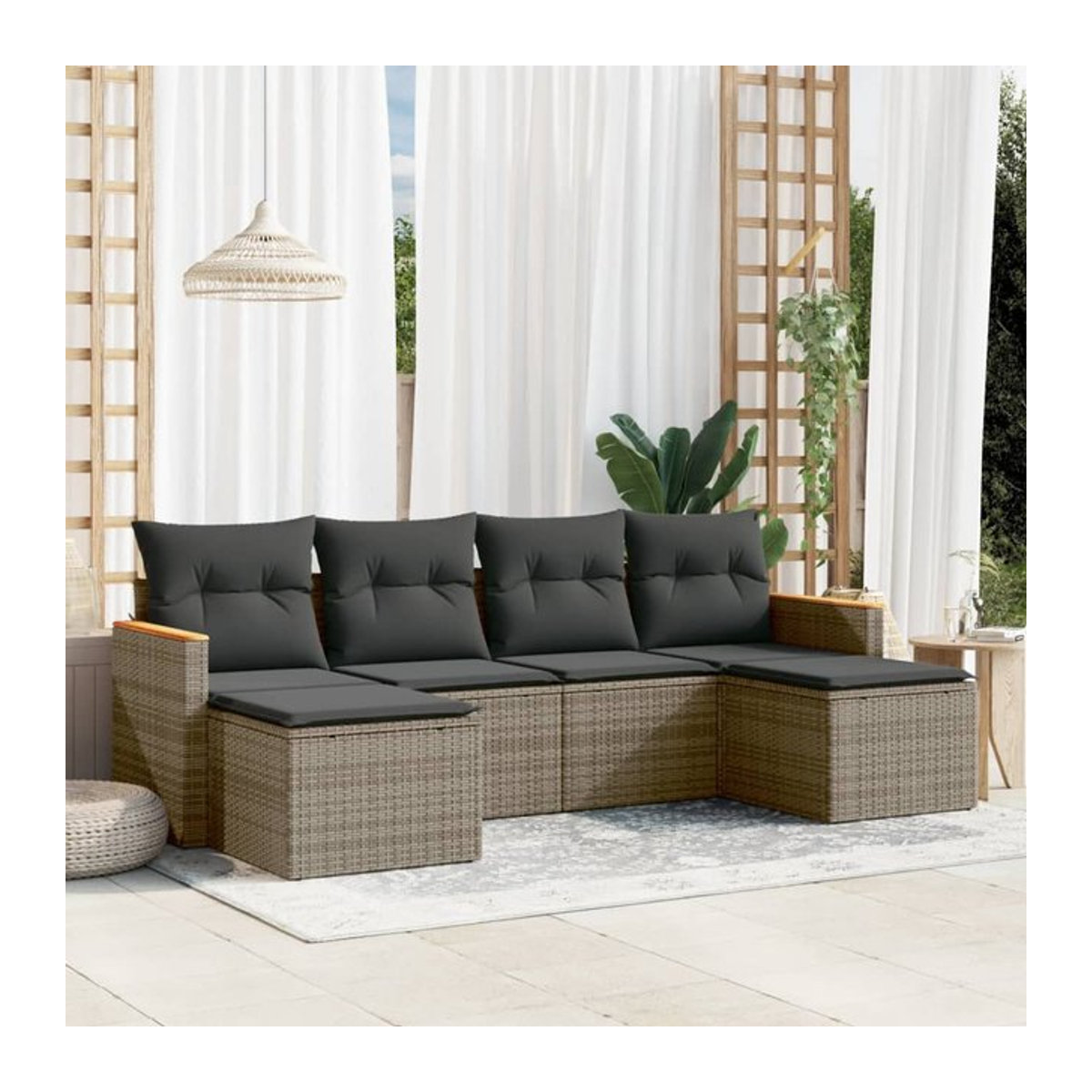 Vidaxl Gartenmöbel-Set aus Polyrattan mit Kissen, 6-teilig, Grau - Bild 1