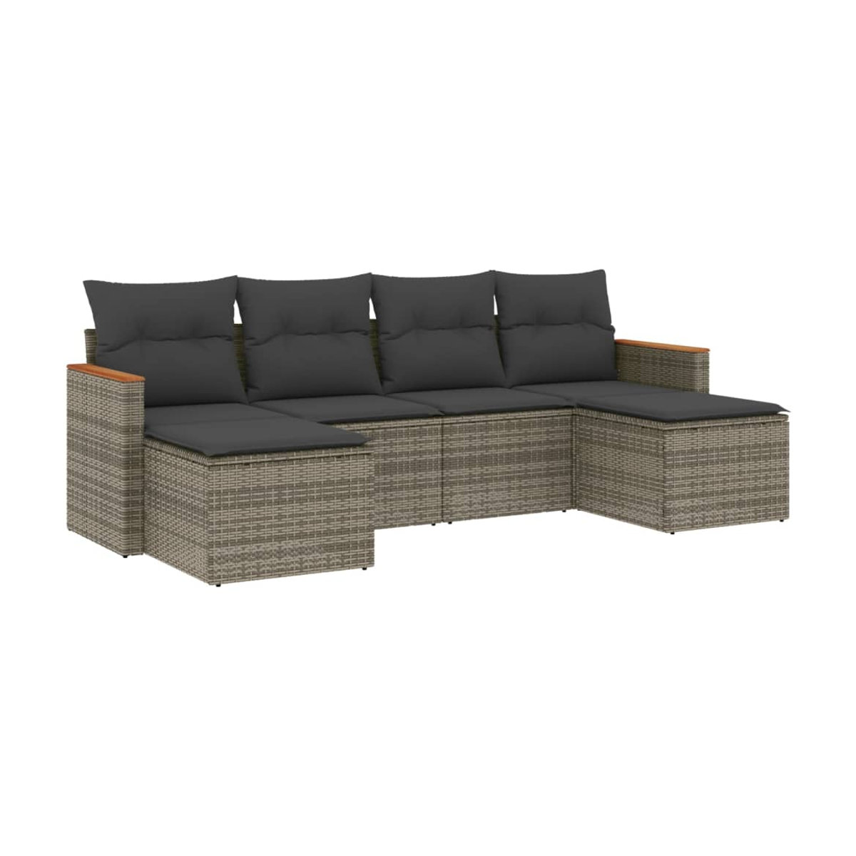 Vidaxl Gartenmöbel-Set aus Polyrattan mit Kissen, 6-teilig, Grau - Bild 2