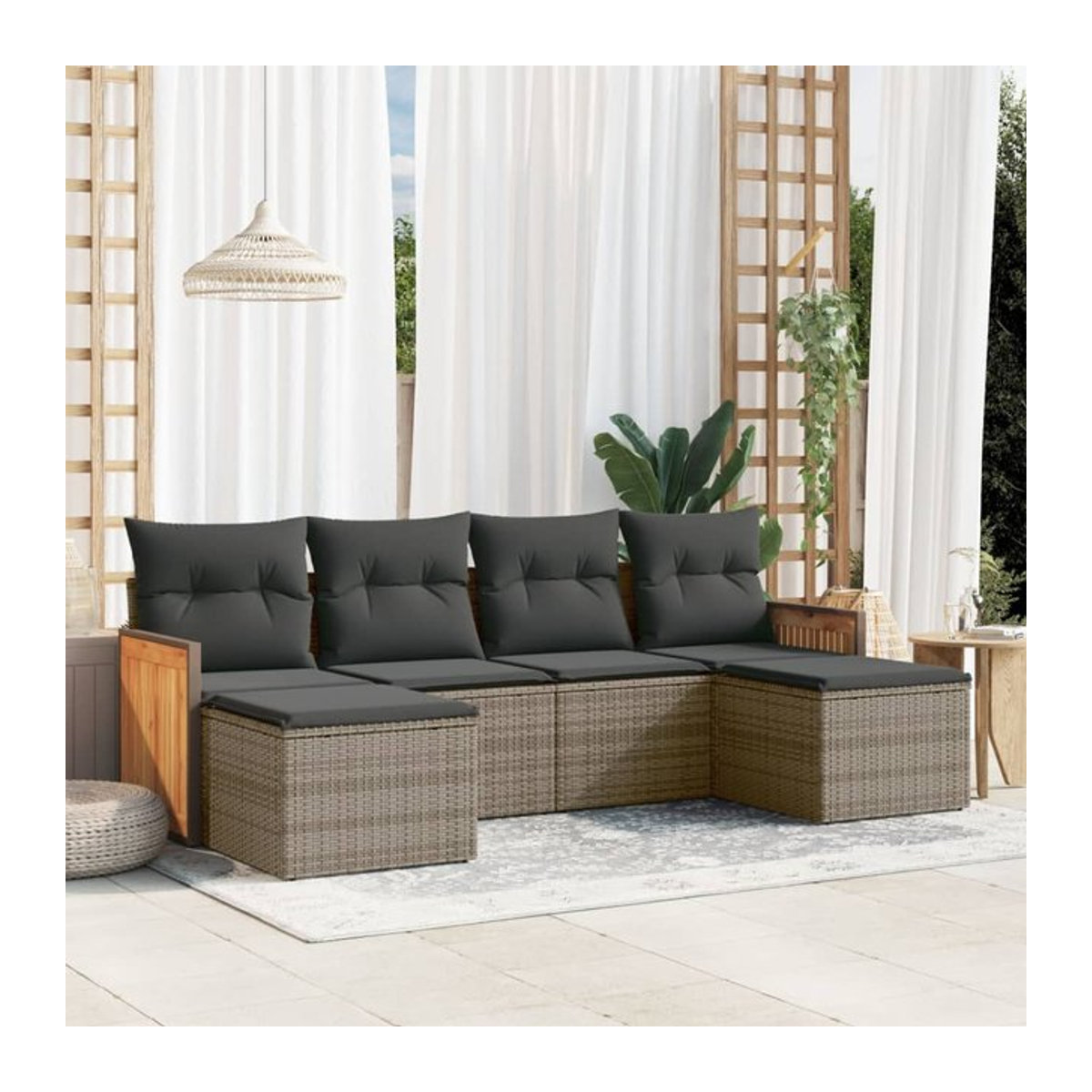 Vidaxl Gartenmöbel-Set aus Polyrattan mit Kissen, 6-teilig, Grau - Bild 1