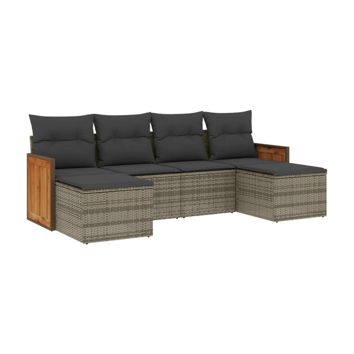 Vidaxl Gartenmöbel-Set aus Polyrattan mit Kissen, 6-teilig, Grau - Bild 2