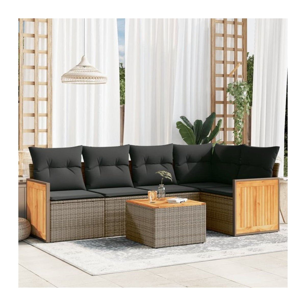 Vidaxl Gartenmöbel-Set aus Polyrattan mit Kissen, 6-teilig, Grau/Anthrazit - Bild 1
