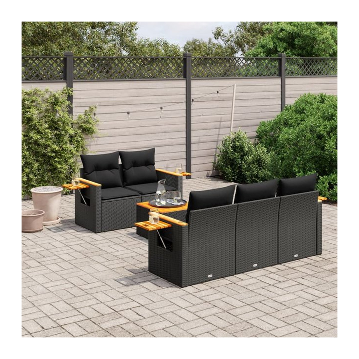 Vidaxl Gartenmöbel-Set aus Polyrattan mit Kissen, 6-teilig, Schwarz - Bild 1