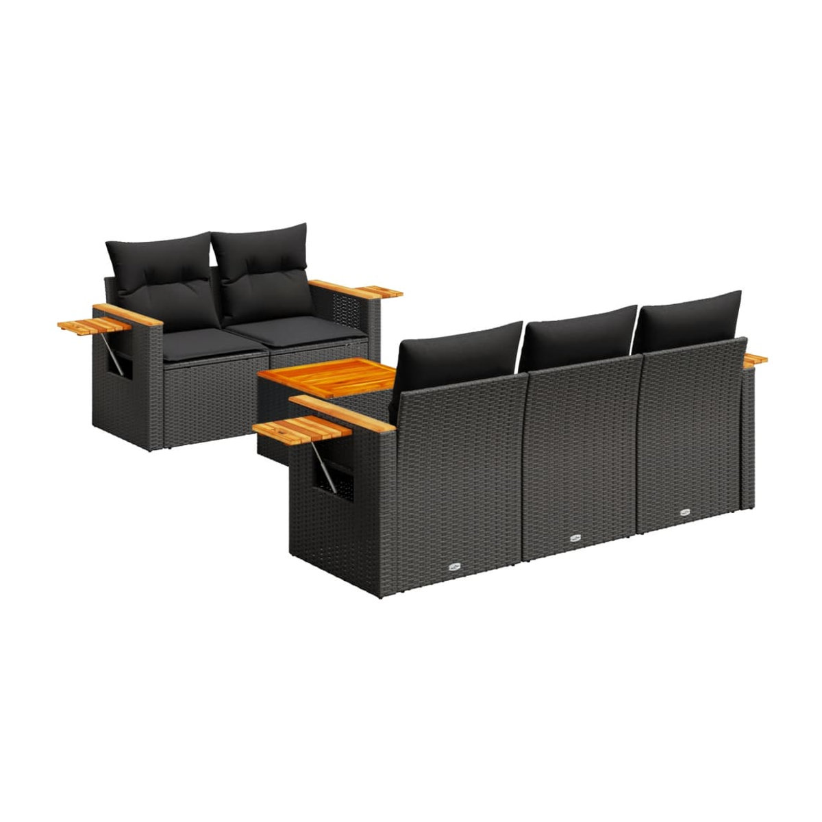 Vidaxl Gartenmöbel-Set aus Polyrattan mit Kissen, 6-teilig, Schwarz - Bild 3