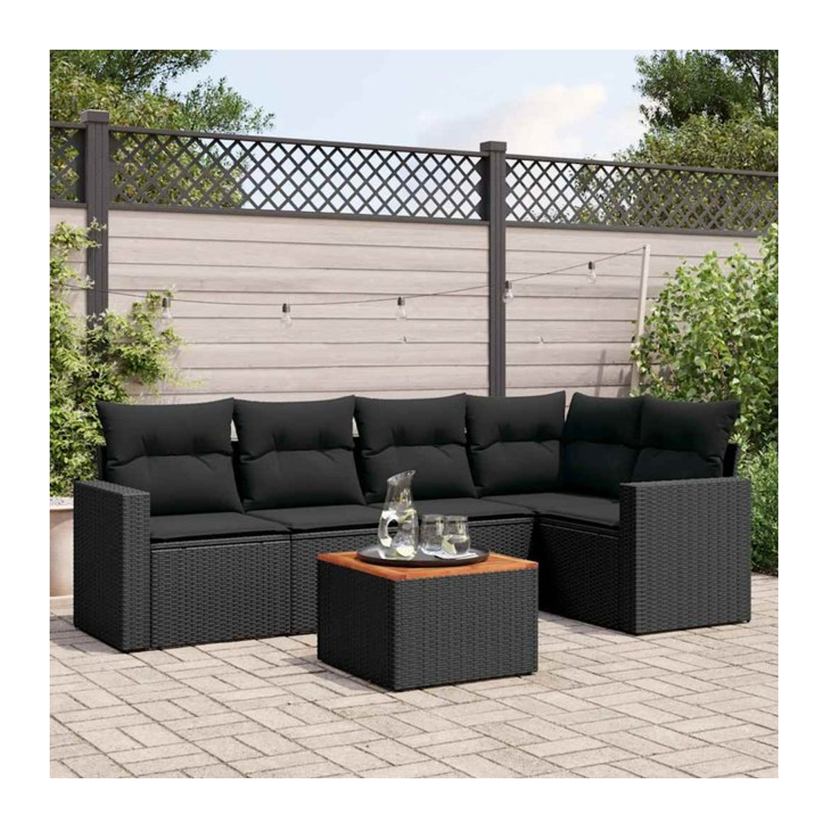 Vidaxl Gartenmöbel-Set aus Polyrattan mit Kissen, 6-teilig, Schwarz - Bild 1