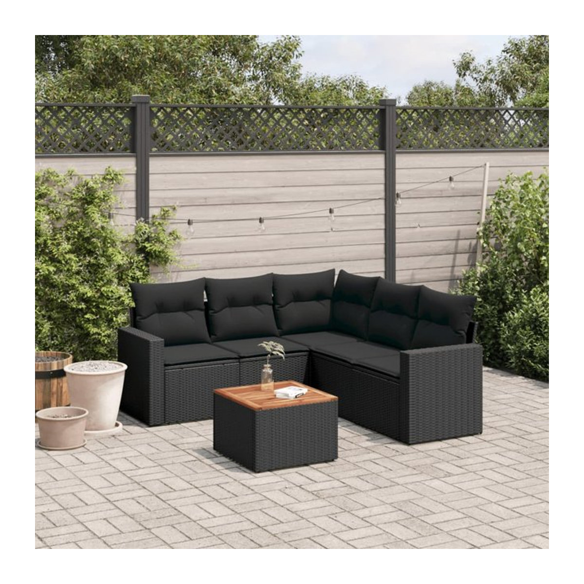 Vidaxl Gartenmöbel-Set aus Polyrattan mit Kissen, 6-teilig, Schwarz - Bild 1