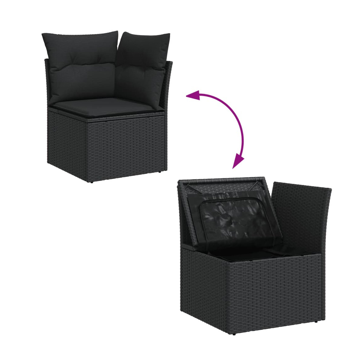 Vidaxl Gartenmöbel-Set aus Polyrattan mit Kissen, 6-teilig, Schwarz - Bild 2
