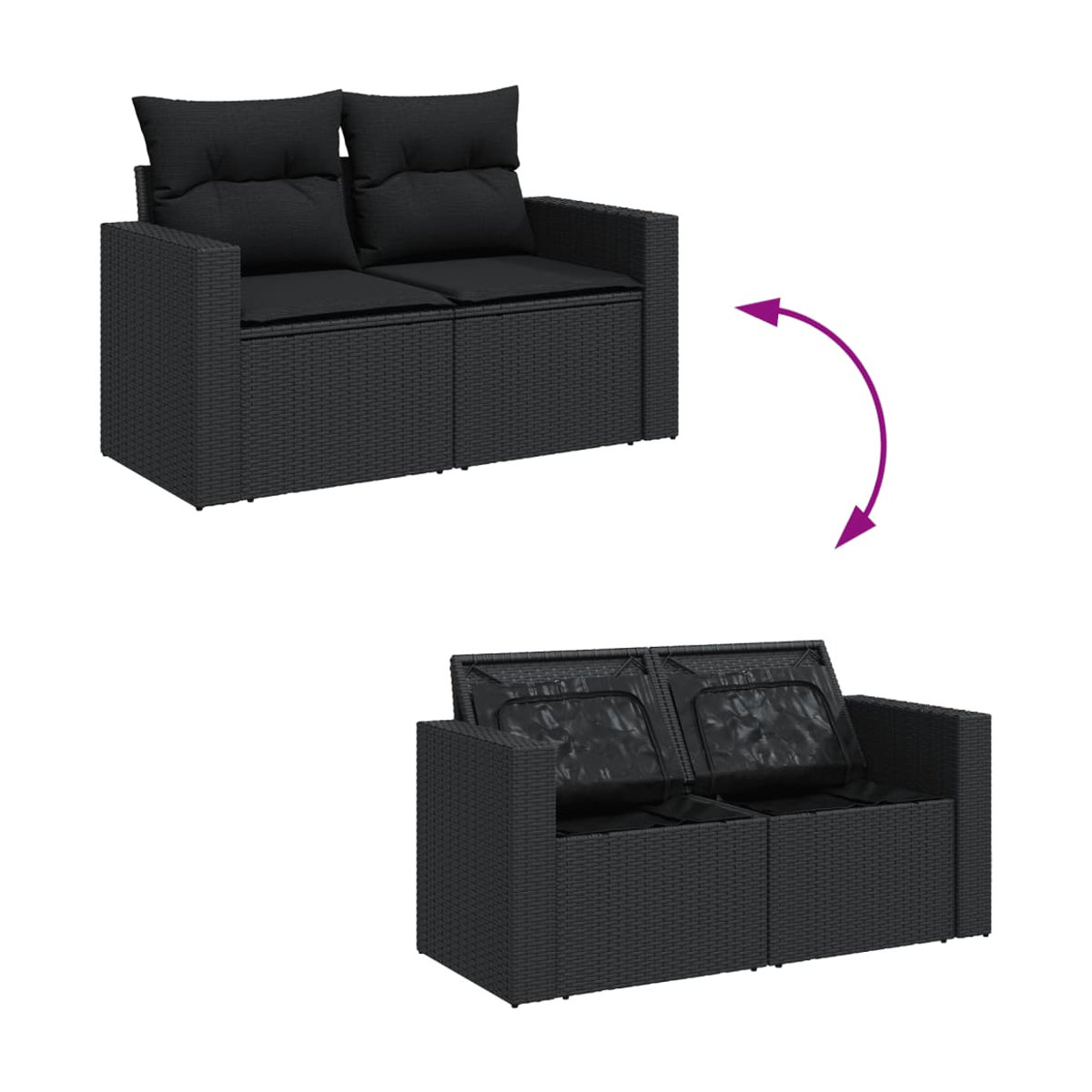 Vidaxl Gartenmöbel-Set aus Polyrattan mit Kissen, 6-teilig, Schwarz - Bild 3