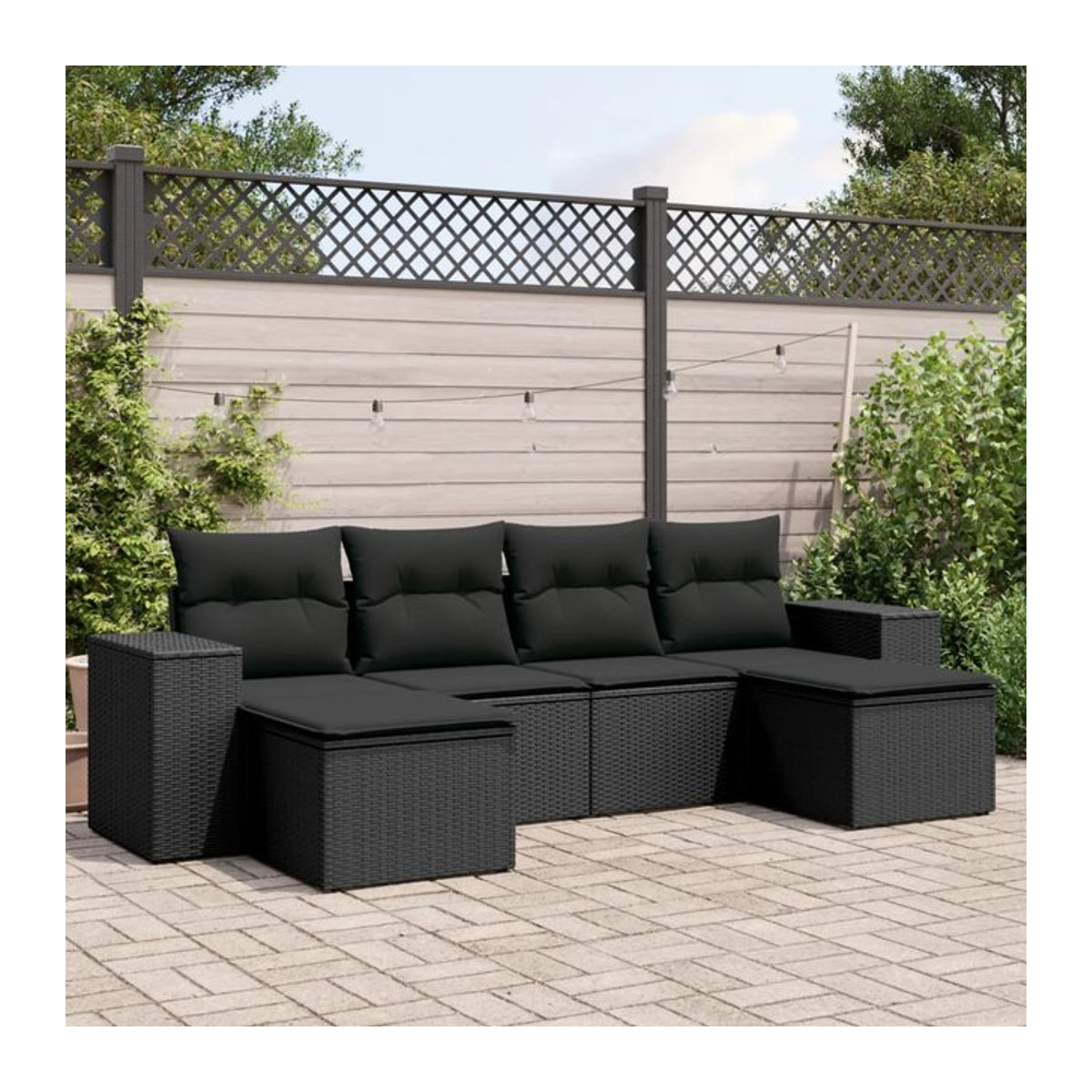 Vidaxl Gartenmöbel-Set aus Polyrattan mit Kissen, 6-teilig, Schwarz - Bild 1