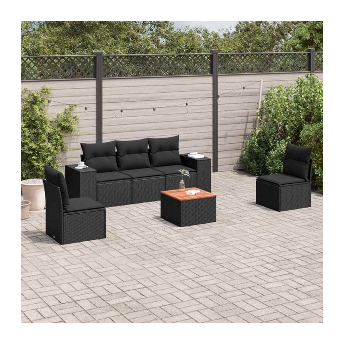 Vidaxl Gartenmöbel-Set aus Polyrattan mit Kissen, 6-teilig, Schwarz - Bild 1