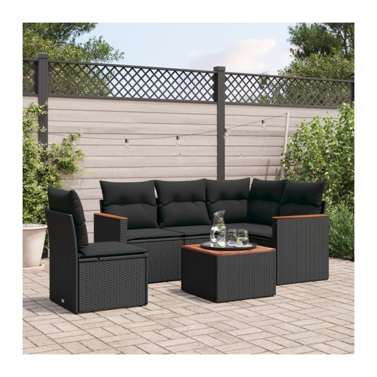 Vidaxl Gartenmöbel-Set aus Polyrattan mit Kissen, 6-teilig, Schwarz - Bild 1