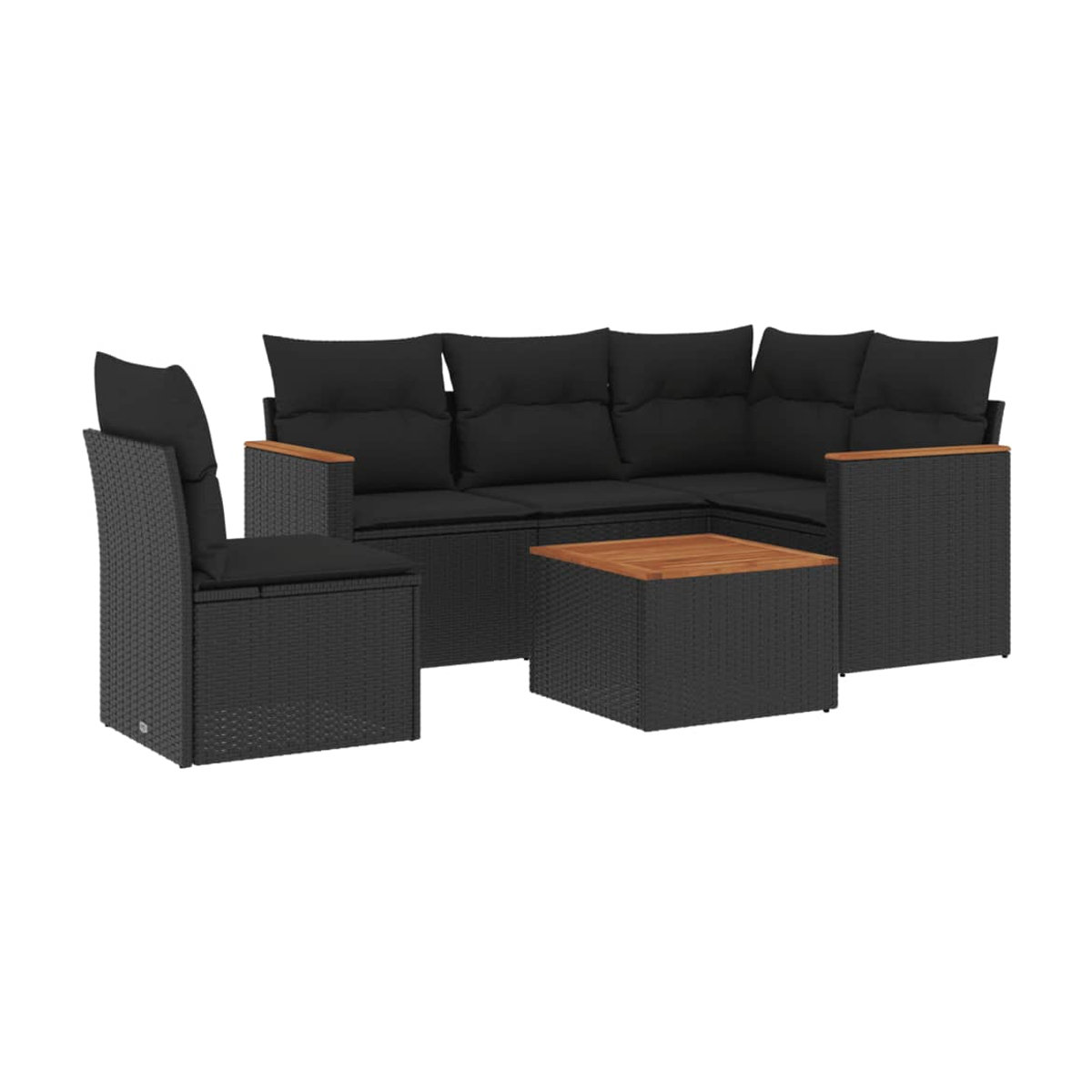 Vidaxl Gartenmöbel-Set aus Polyrattan mit Kissen, 6-teilig, Schwarz - Bild 2