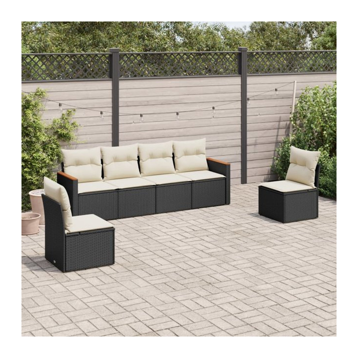 Vidaxl Gartenmöbel-Set aus Polyrattan mit Kissen, 6-teilig, Schwarz - Bild 1