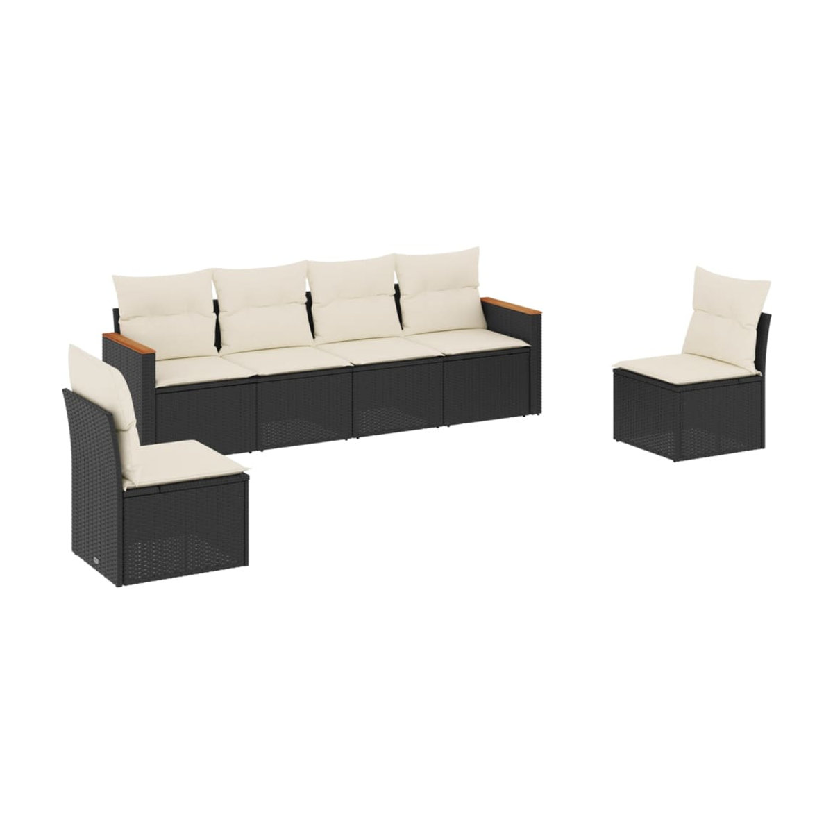 Vidaxl Gartenmöbel-Set aus Polyrattan mit Kissen, 6-teilig, Schwarz - Bild 2