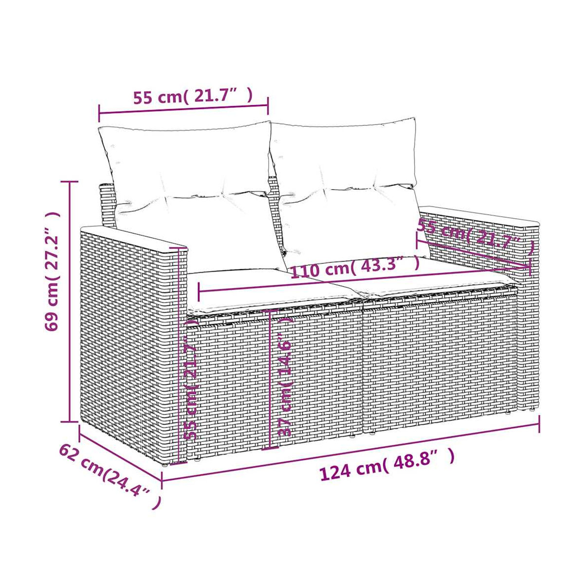 Vidaxl Gartenmöbel-Set aus Polyrattan mit Kissen, 6-teilig, Schwarz - Bild 3