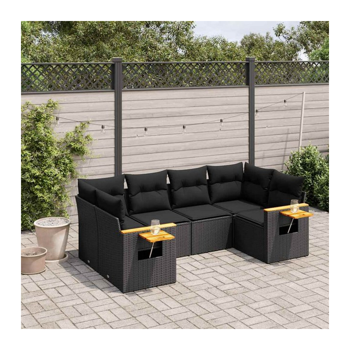 Vidaxl Gartenmöbel-Set aus Polyrattan mit Kissen, 6-teilig, Schwarz - Bild 1
